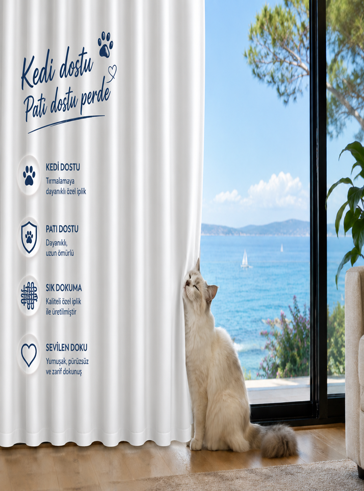 Kediye Dayanıklı Pati Dostu Beyaz Sade Güneşlik